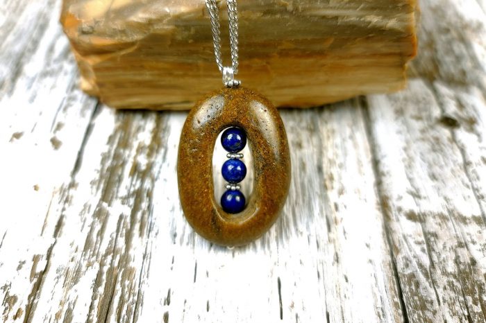 Latvian River Rock with 6mm Lapis Lazuli